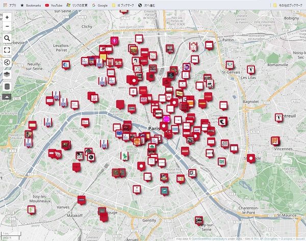  サイトでは参加書店がパリの地図上にマッピングされている